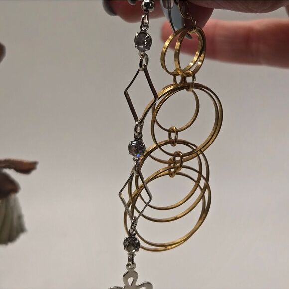 "5/$25" Mismatched Long Gold/Silver Cross/Circle Dangle Earrings - Picture 4 of 7